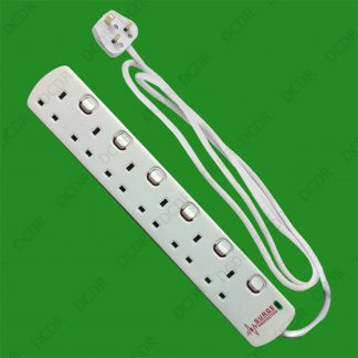 6 Way Individually Switched Surge Extension Socket 13a 2m Lead Cable Plug & Neon