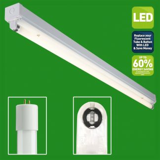 2ft LED Compatible Single Batten Fitting Fixture - with 9w LED Tube Cool White