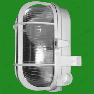 White Caged Oval Glass IP44 Security Bulkhead Wall Lamp Fitting & 40W Light Bulb