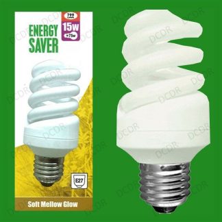 15W (=75W) Quick Start Low Energy CFL Spiral Light Bulb, ES, E27, Screw Lamp