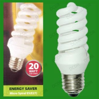 1x 20W Low Energy Power Saving CFL Micro Spiral Light Bulbs, ES, E27, Screw Lamp