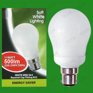2x 11W Cool White Low Energy Power Saving CFL Mini GLS Light Bulb, BC, B22, Lamp