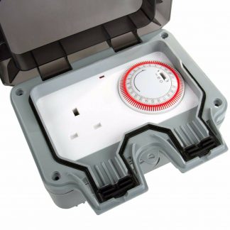 Weather Proof IP66 Outdoor 13A 2 Gang Timer Controlled Switched UK Mains Socket