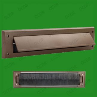 1x Brown PVC Door Letter Box Draught Excluder Brush Seal, 338 x 78 mm, With Flap