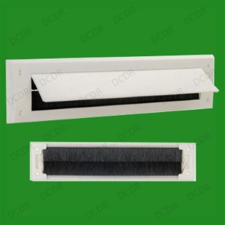 2x White PVC Door Letter Box Draught Excluder Brush Seal, 338 x 78 mm, With Flap
