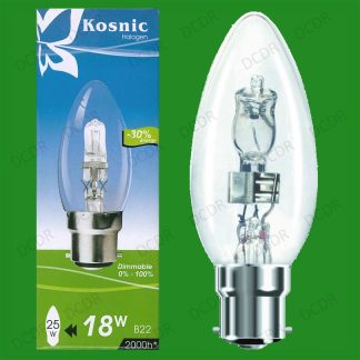 8x 18W (=25W) Dimmable Halogen Clear Candle Light Bulbs BC B22 Bayonet Lamps