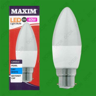 6x 6W (=40W) LED Pearl 6500K Daylight White BC B22 Candle Light Bulb Lamp