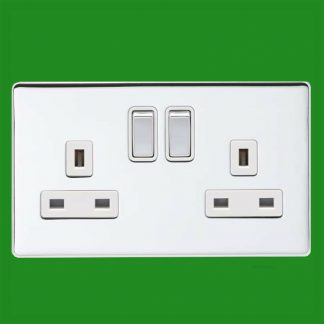 2 Gang Switch Brushed Finish Screwless 13A Double Mains UK 3 pin Wall Socket