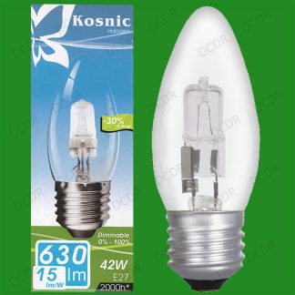2x 42W (=60W) Dimmable Halogen Clear Candle Light Bulbs ES E27 Screw Lamps