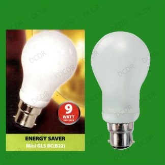 1x 9W Low Energy Power Saving CFL Mini GLS Light Bulbs, BC, B22, Bayonet Lamps
