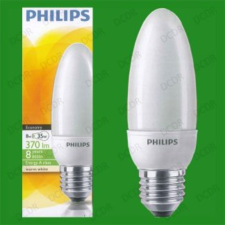 2x 8W Philips Low Energy Power Saving CFL Candle Light Bulbs E27 ES Screw Lamp