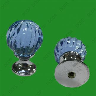 2x Clear Blue Glass Crystal Swirl Door Drawer Cupboard Pull Knob Handle