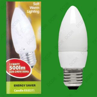 2x 11W (=40W) Low Energy CFL Candle Light Bulb, ES E27 Power Saving Lamp