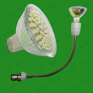 300mm Bayonet BC, B22 To MR16 Flexible Light Bulb Lamp Holder With 240v LED Bulb