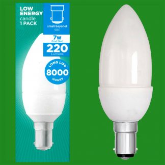 2x 7W (=24W) Low Energy CFL Candle Light Bulbs Small Bayonet Cap SBC B15 Lamp