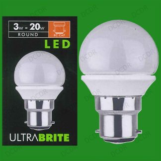 2x 3W LED Ultra Low Energy Instant On Round Golf Light Bulbs BC B22 Bayonet Lamp