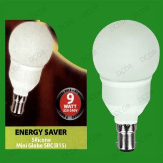 2x 9W Low Energy Power Saving CFL Mini Globe Golf Light Bulbs, SBC, B15 Lamps