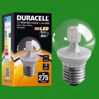 3.7W Dimmable Duracell LED Clear Mini Globe Instant On Light Bulb ES E27 Lamp