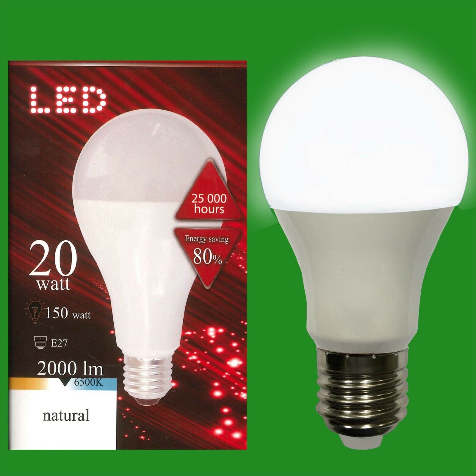 12x 20W A80 GLS ES E27 6500K Daylight White LED Light Bulbs Lamp 2000lm =150W 