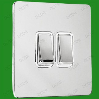 2 Gang, Screwless, Chrome, Double Light Switch, 2 Way