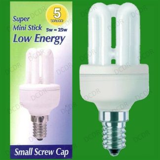 4x 5W Low Energy CFL Mini Stick Light Bulbs SES E14 Small Screw Chandelier Lamps