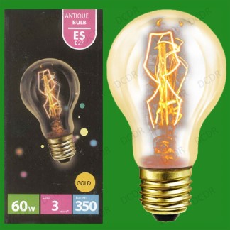 2x 60W Antique Vintage Gold GLS Dimmable Light Bulbs Edison Screw ES E27 Lamps