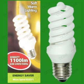 4x 20W Low Energy Power Saving CFL Micro Spiral Light Bulbs, ES, E27, Screw Lamp