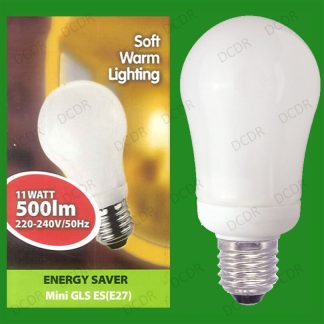 2x 11W Warm White Low Energy Power Saving CFL Mini GLS Light Bulb E27 Screw Lamp