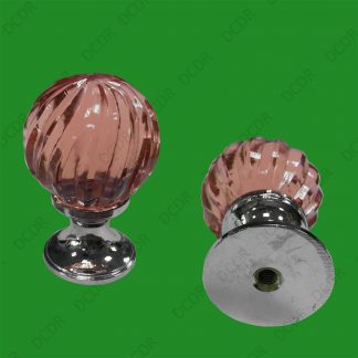 6x Pink Glass Crystal Swirl Door Drawer Cupboard Pull Knob Handle