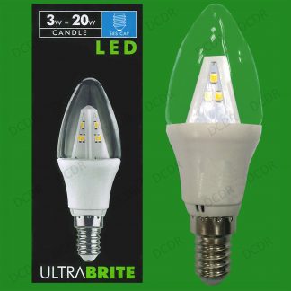 10x 3W LED Ultra Low Energy, Instant On, Clear Candle Light Bulbs SES, E14 Lamps