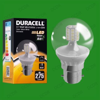 4x 3.5W (=25W) Dimmable Duracell LED Clear Mini Globe Light Bulb BC B22 Lamp