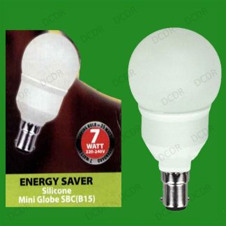 6x 7W Low Energy Power Saving CFL Mini Globe Golf Light Bulbs, SBC, B15 Lamps