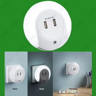 1x 7 LEDDusk Dawn Night Light & Combined Twin 2.1A USB Charger UK 13A 3-Pin Plug