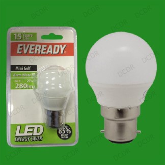 4x 4W LED Eveready Ultra Low Energy Instant Start Golf Light Bulbs BC, B22 Lamps