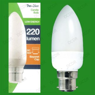 4x 7W Low Energy Power Saving CFL Candle Light Bulbs, Bayonet, BC, B22 Lamps
