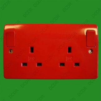 MK Red 2 Gang Switched 13A Mains Power UK 3 Pin Plug Socket Outlet
