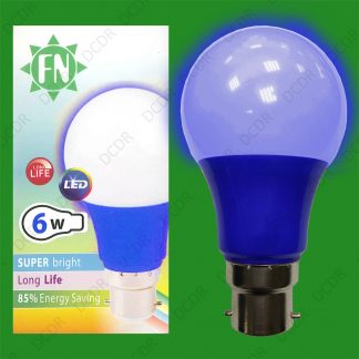 4x 6W LED Blue Coloured GLS A60 Light Bulb Lamp BC B22, Low Energy 110 - 265V