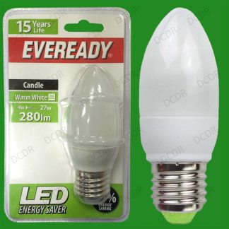 6x 4W LED Eveready Ultra Low Energy Instant Start Candle Light Bulb, ES E27 Lamp