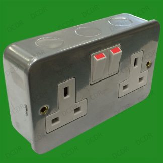 2x 2 Gang Metal Clad Switched 13A Double Mains UK 3 pin Wall Power Socket Outlet