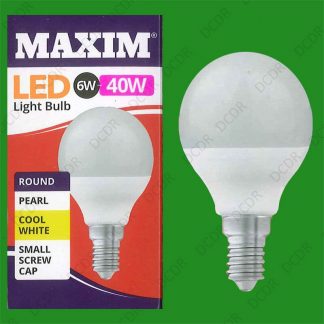 10x 6W (=40W) Pearl G45 Golf Ball LED Light Bulb, Round E14 SES Cool White Lamp
