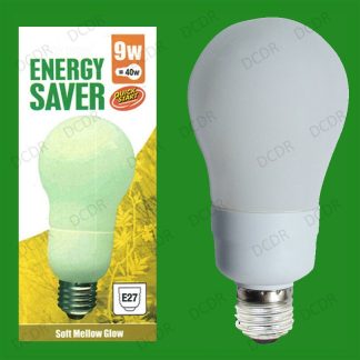 10x 9W (=40W) Quick Start Low Energy CFL GLS Light Bulbs, ES, E27, Screw Lamps