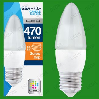 8x 5.5W LED Ultra Low Energy, Instant On, Pearl Candle Light Bulb, ES, E27 Lamp