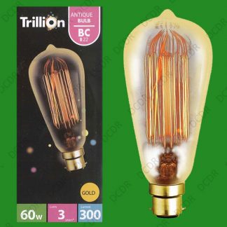 6x 60W Gold Antique Vintage Style Squirrel Cage Dimmable Light Bulb BC B22 Lamps