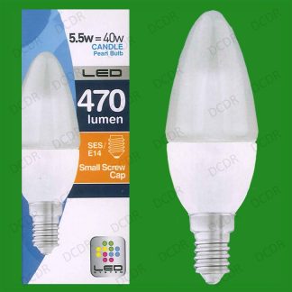 8x 5.5W LED Ultra Low Energy, Instant On, Pearl Candle Light Bulbs SES, E14 Lamp