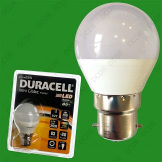 8x 4W (=25W) Duracell LED Frosted Mini Globe BC B22 Round G45 Light Bulb Lamp