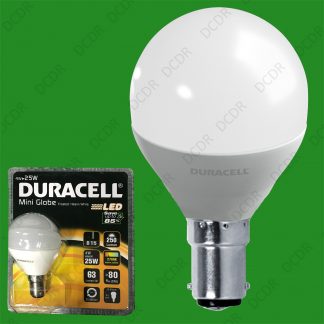 8x 4W (=25W) Duracell LED Frosted Mini Globe B15 SBC Round G45 Light Bulb Lamp