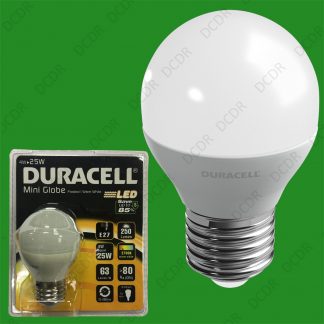 10x 4W (=25W) Duracell LED Frosted Mini Globe ES E27 Round G45 Light Bulb Lamp