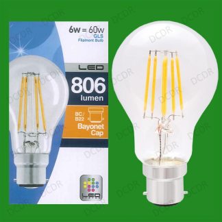 4x 6W LED Vintage Retro Filament GLS Light Bulbs BC B22 Lamps Ultra Bright 806lm