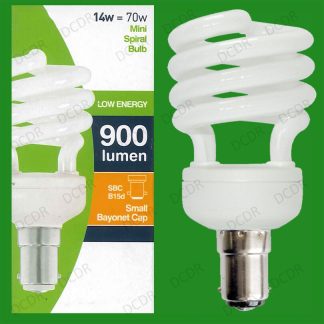 10x 14W Low Energy Power Saving CFL Mini Spiral Light Bulb SBC B15 Small Bayonet