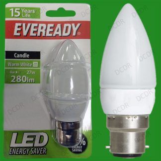 8x 4W Eveready LED Ultra Low Energy, Instant On Candle Light Bulb, BC B22 Lamp